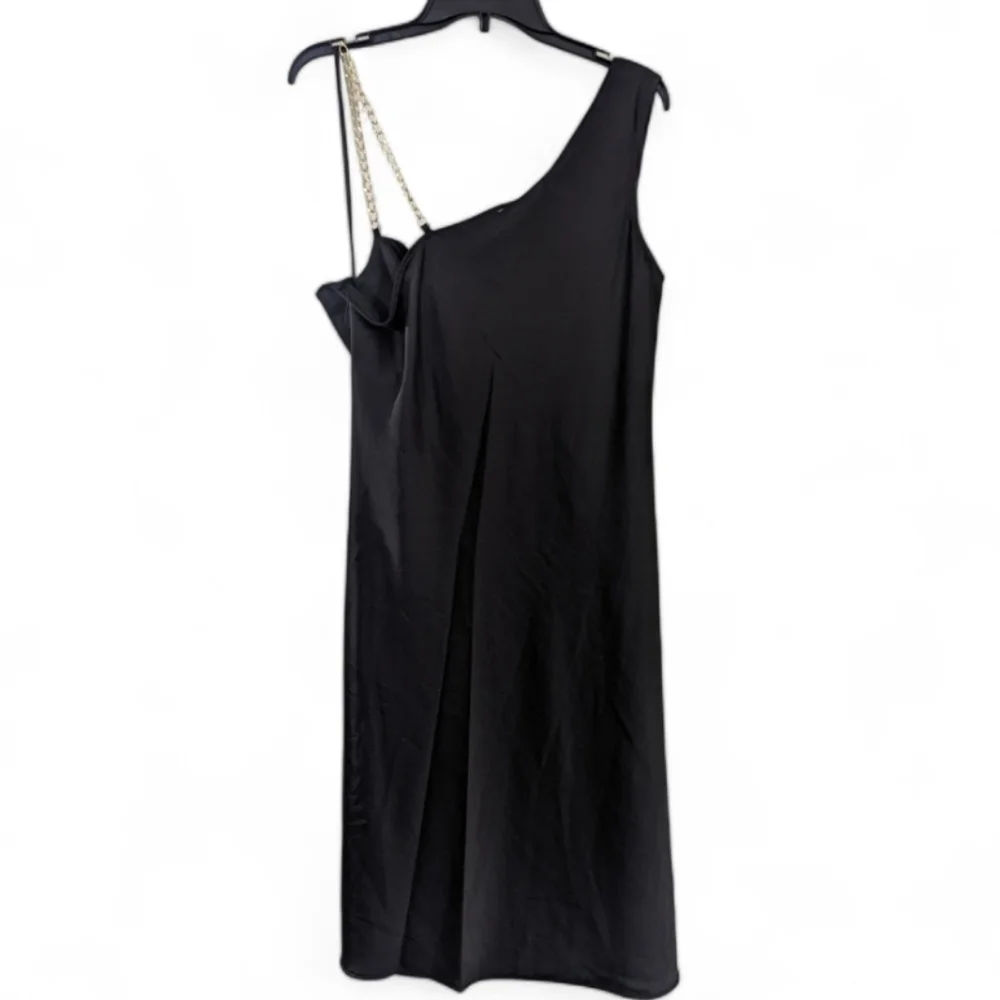 And Now This Women's Asymmetric Chain Strap Slip Dress Black NWOT